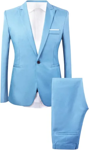 Men's 3 Piece Suit Slim Fit Bussiness Wedding Prom Blazer Jacket One Button Formal Dress Suits   Shirts   Pants Set Light Blue