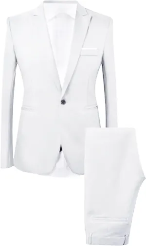 Men's 3 Piece Suit Slim Fit Bussiness Wedding Prom Blazer Jacket One Button Formal Dress Suits   Shirts   Pants Set White