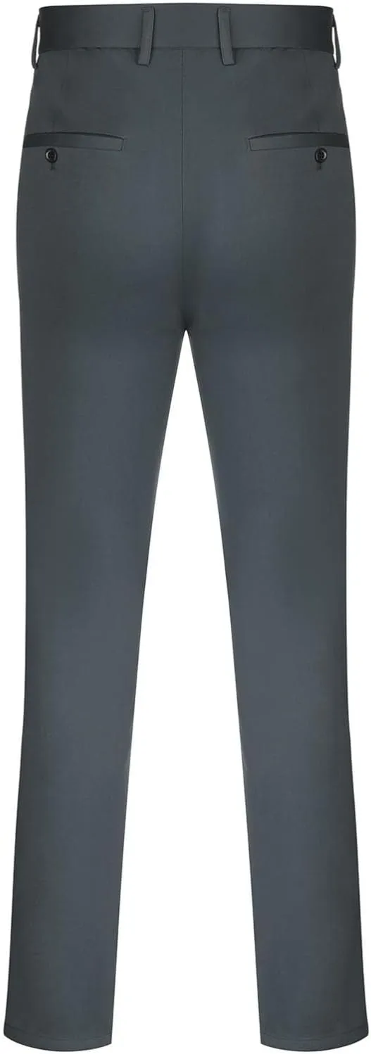 Men's Big and Tall Stretch Pleated Pants - Elastic Waist Chino Flat Front Classic Fit Pants Trousers Business Pants