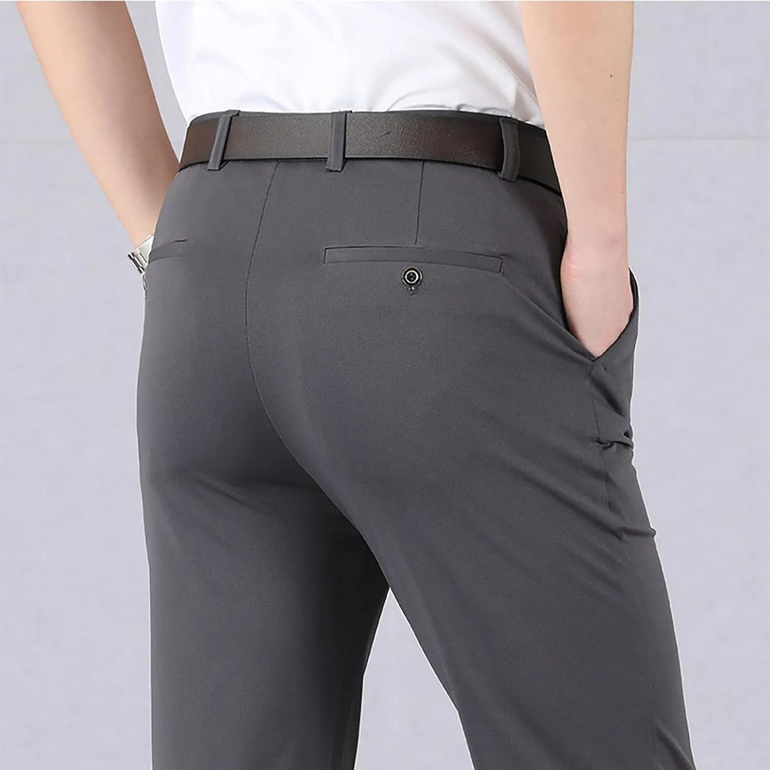 Men's Big and Tall Stretch Pleated Pants - Elastic Waist Chino Flat Front Classic Fit Pants Trousers Business Pants