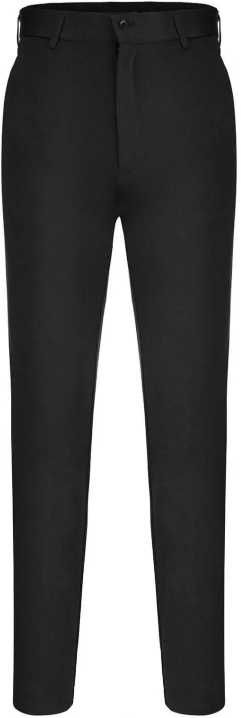 Men's Big and Tall Stretch Pleated Pants - Elastic Waist Chino Flat Front Classic Fit Pants Trousers Business Pants