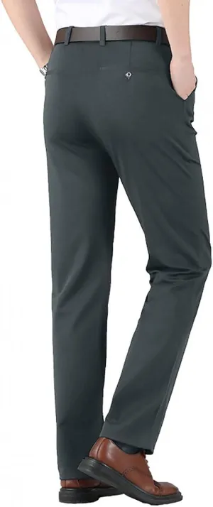 Men's Big and Tall Stretch Pleated Pants - Elastic Waist Chino Flat Front Classic Fit Pants Trousers Business Pants