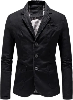 Mens Blazer Casual Classic Vintage Shirt Suit Jacket Solid Daily Lightweight Three Button Sports Coat with Pockets