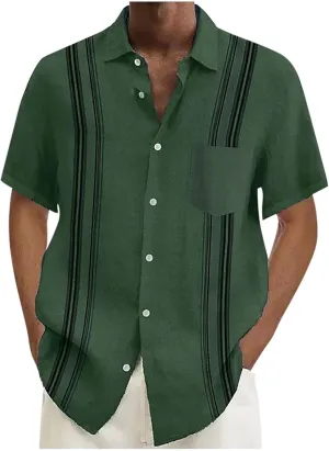 Mens Button Down Linen Shirts Short Sleeve Hawaiian Shirt Casual Shirt for Men Beach Summer Vacation Hippie Shirts