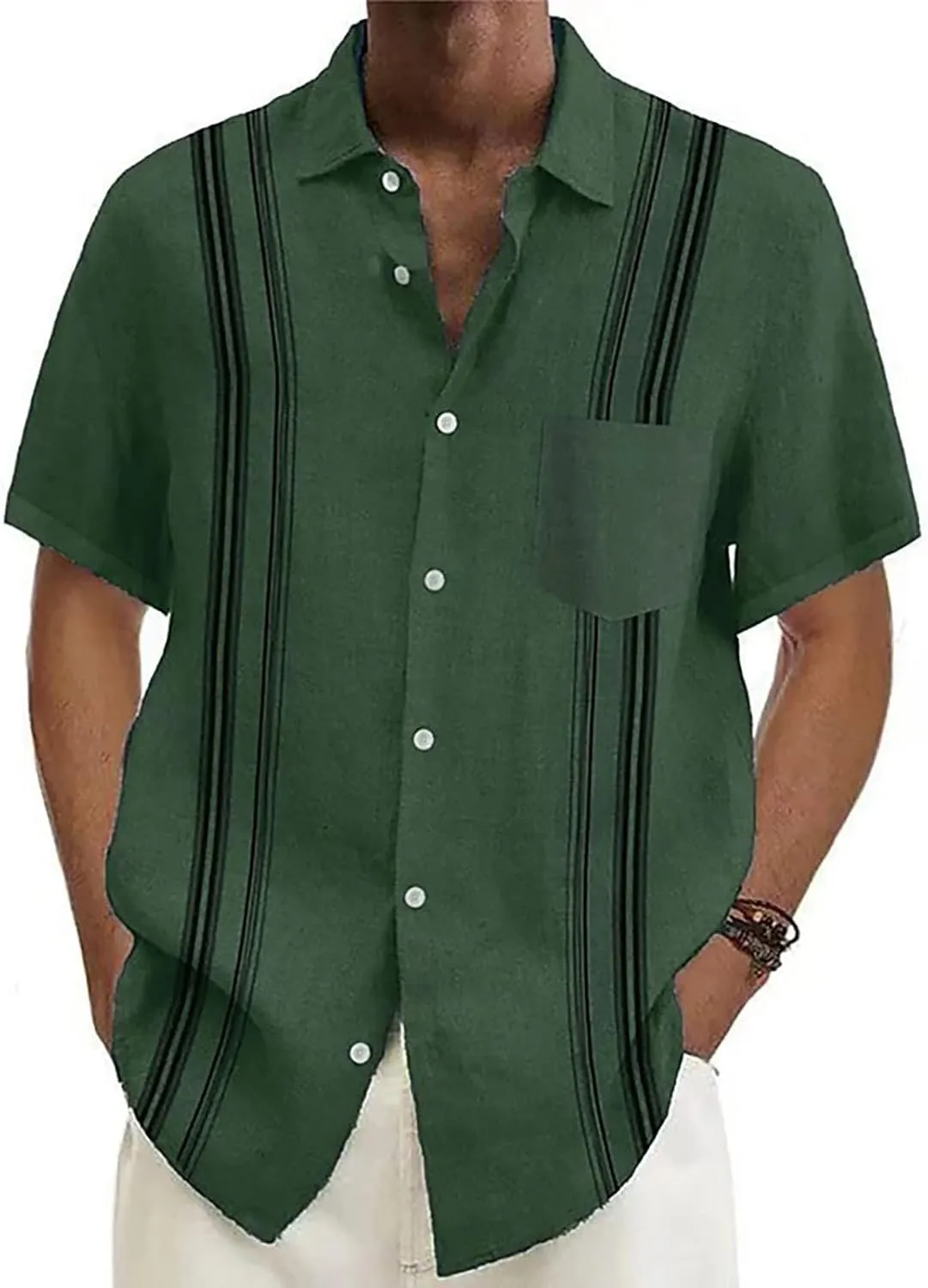 Mens Button Down Linen Shirts Short Sleeve Hawaiian Shirt Casual Shirt for Men Beach Summer Vacation Hippie Shirts