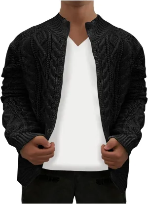 Mens Cable Cardigan Sweater Big and Tall Knit Sweater Winter Sweater Jacket Button Down Open Front Sweater