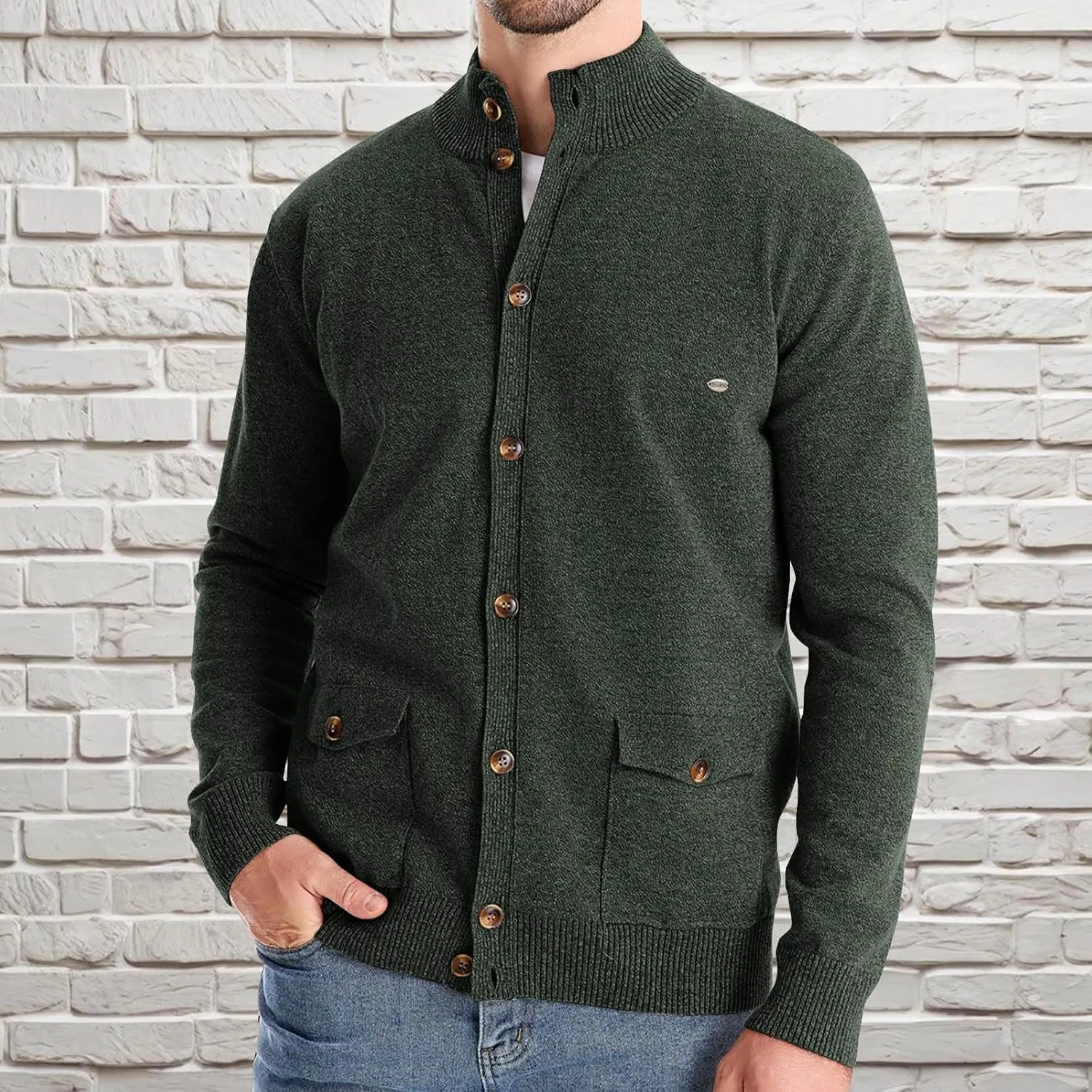 Mens Cardigan Sweater Button Down Knit Jacket Casual Long Sleeve Sweater Stand Collar Sweaters Fall Winter Jackets