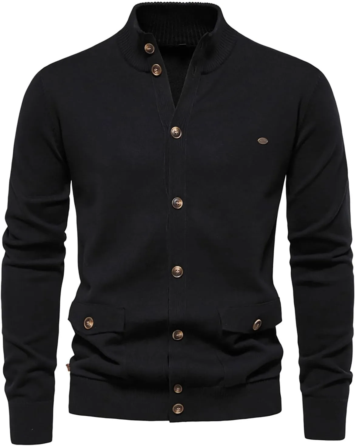 Mens Cardigan Sweater Button Down Knit Jacket Casual Long Sleeve Sweater Stand Collar Sweaters Fall Winter Jackets