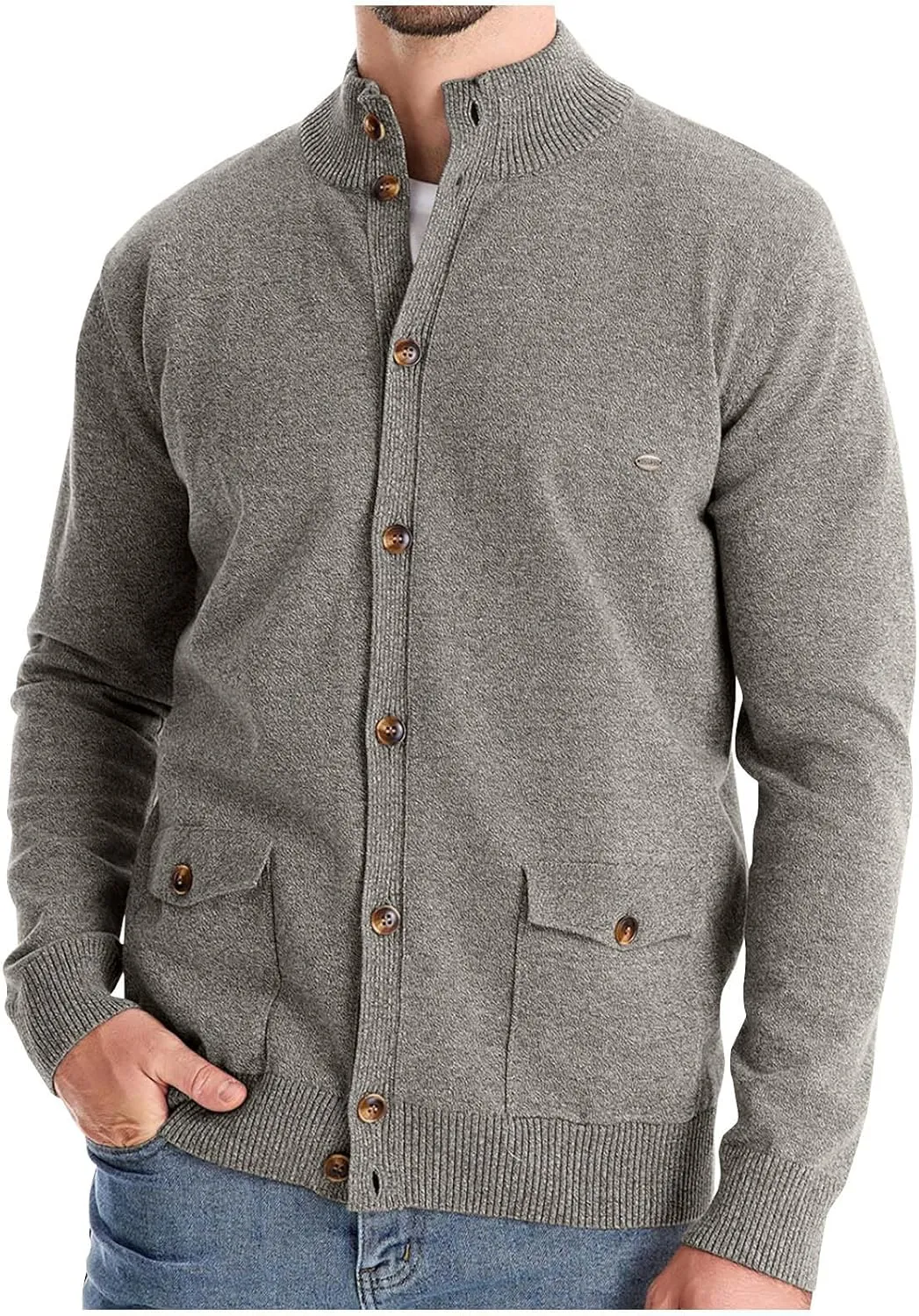 Mens Cardigan Sweater Button Down Knit Jacket Casual Long Sleeve Sweater Stand Collar Sweaters Fall Winter Jackets