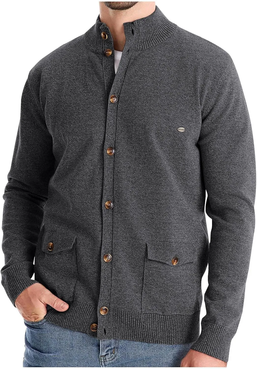 Mens Cardigan Sweater Button Down Knit Jacket Casual Long Sleeve Sweater Stand Collar Sweaters Fall Winter Jackets