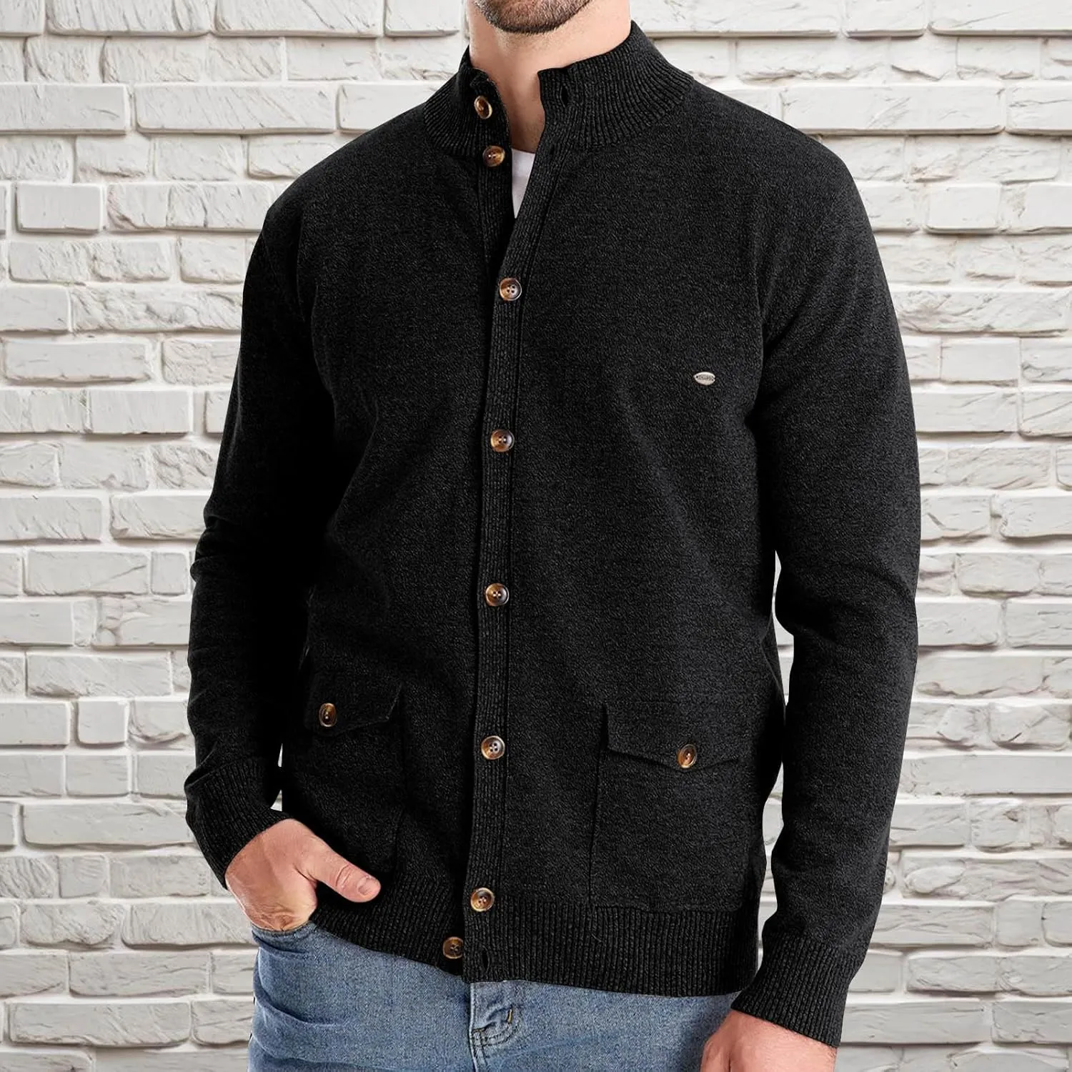 Mens Cardigan Sweater Button Down Knit Jacket Casual Long Sleeve Sweater Stand Collar Sweaters Fall Winter Jackets