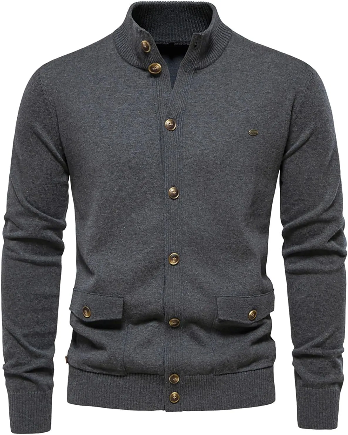 Mens Cardigan Sweater Button Down Knit Jacket Casual Long Sleeve Sweater Stand Collar Sweaters Fall Winter Jackets