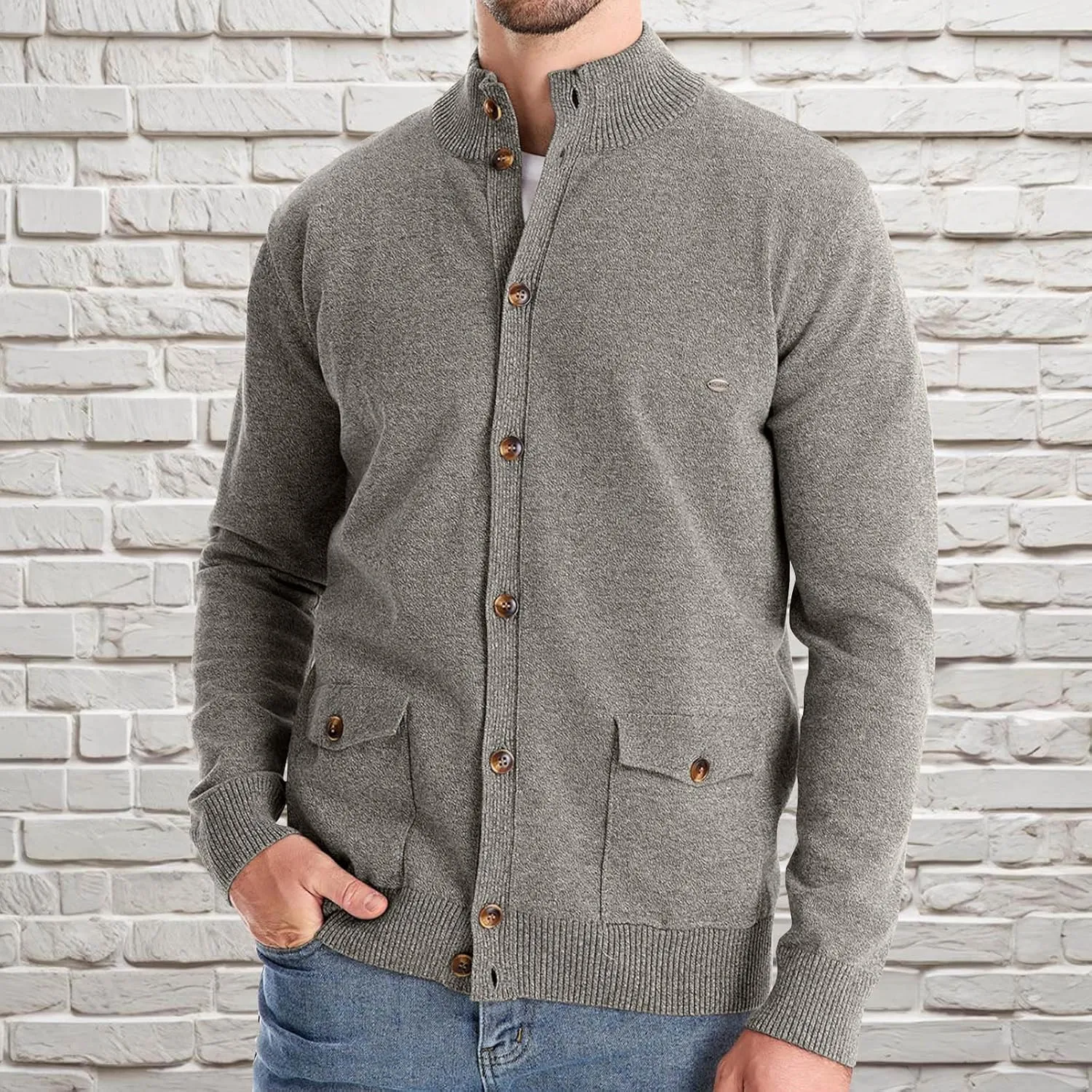Mens Cardigan Sweater Button Down Knit Jacket Casual Long Sleeve Sweater Stand Collar Sweaters Fall Winter Jackets