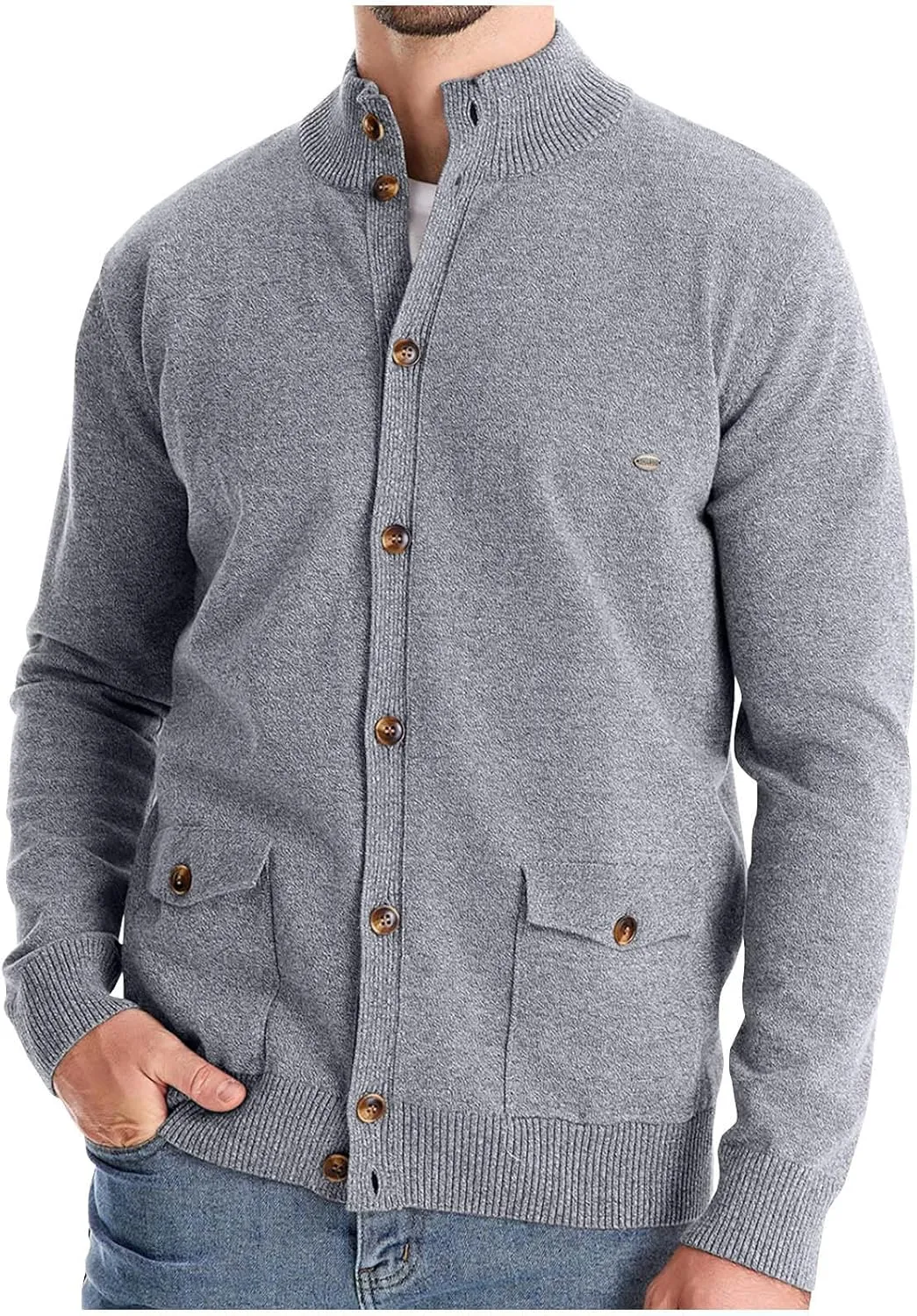 Mens Cardigan Sweater Button Down Knit Jacket Casual Long Sleeve Sweater Stand Collar Sweaters Fall Winter Jackets