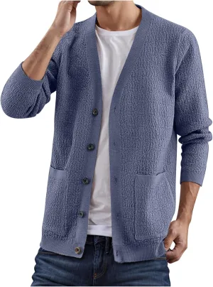 Mens Cardigan Sweater Button Down Knit Sweater Lapel Long Sleeve Sweater Casual Sweater Jacket with Pockets