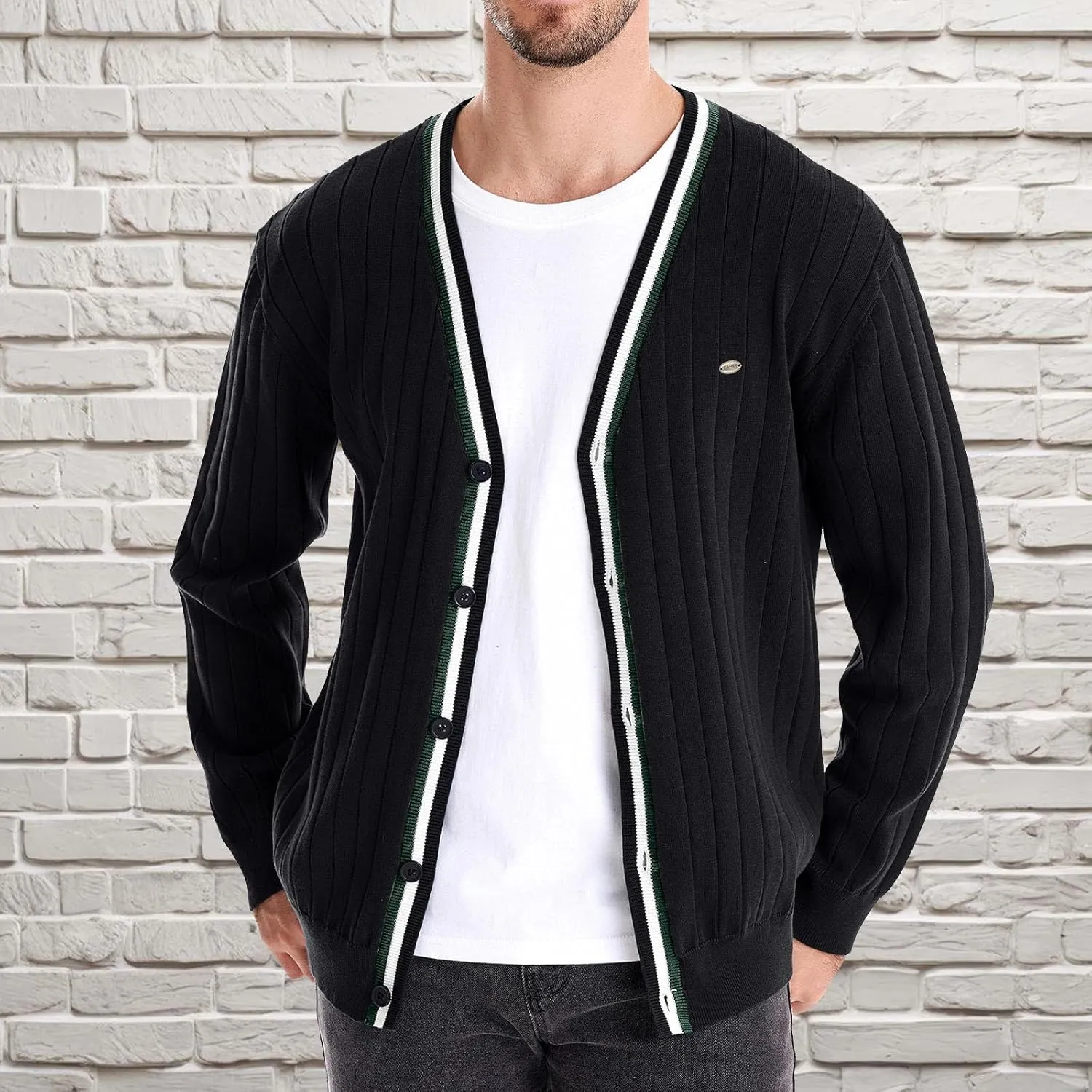 Mens Cardigan Sweater V Neck Knit Sweater Button Down Open Front Cardigan Lightweight Knit Cardigan Casual Jacket