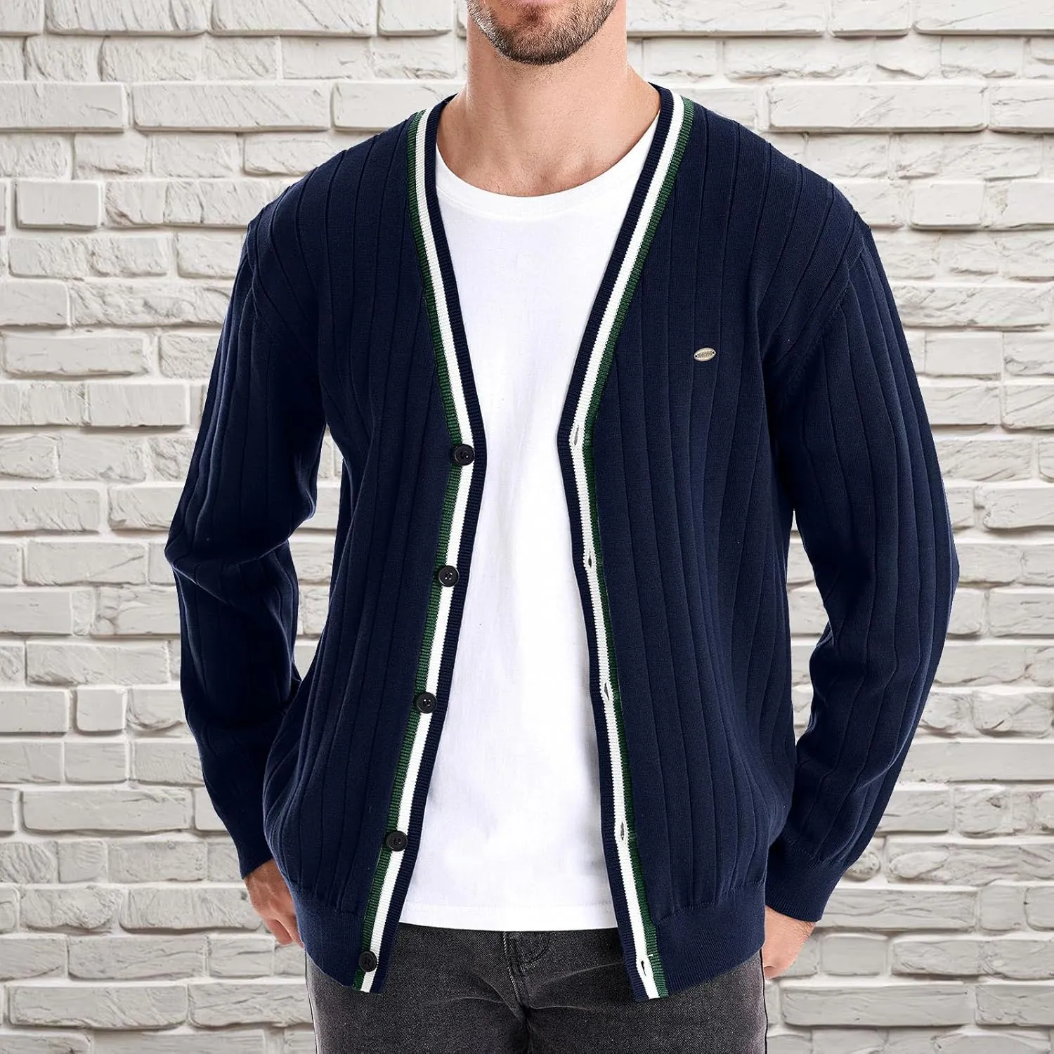 Mens Cardigan Sweater V Neck Knit Sweater Button Down Open Front Cardigan Lightweight Knit Cardigan Casual Jacket
