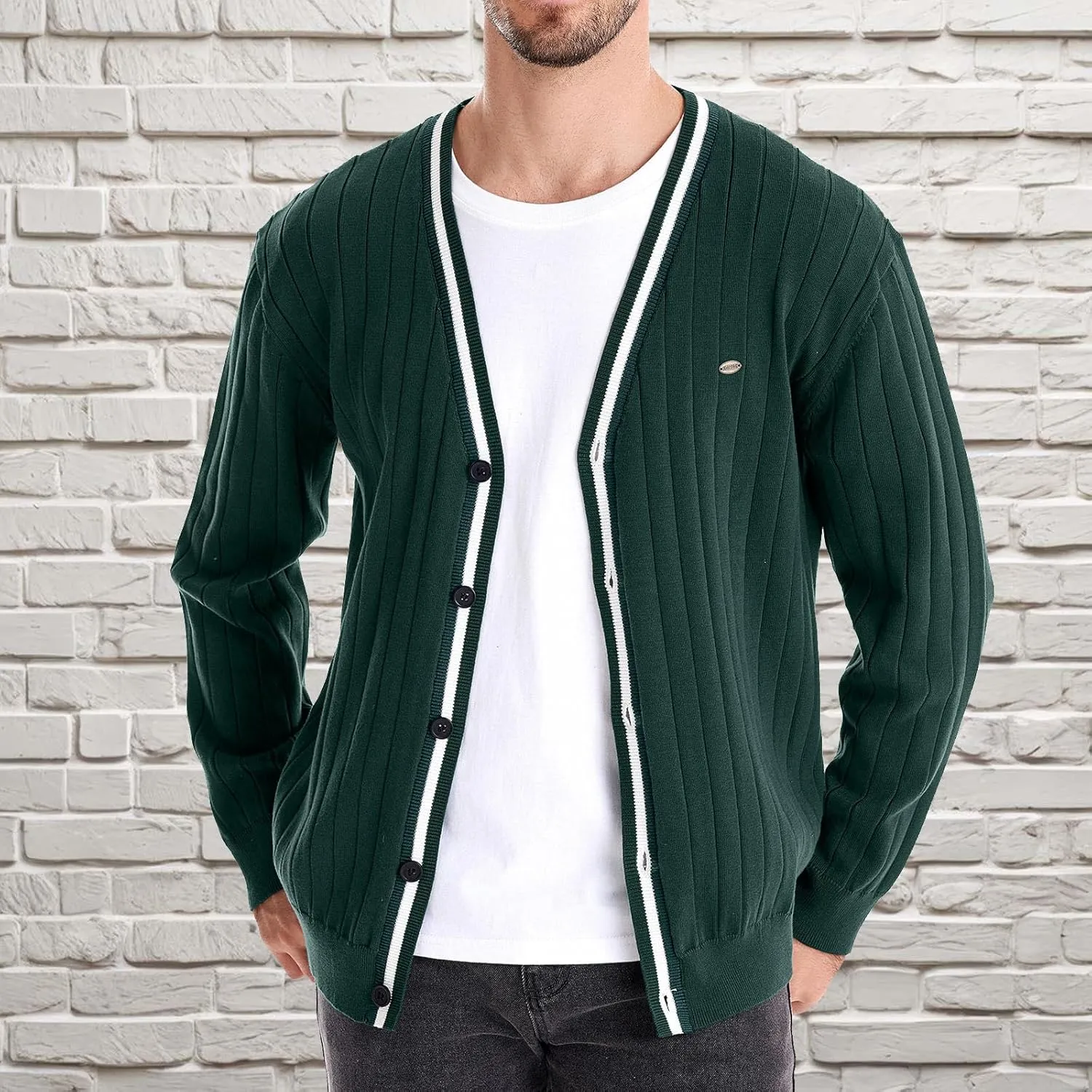 Mens Cardigan Sweater V Neck Knit Sweater Button Down Open Front Cardigan Lightweight Knit Cardigan Casual Jacket