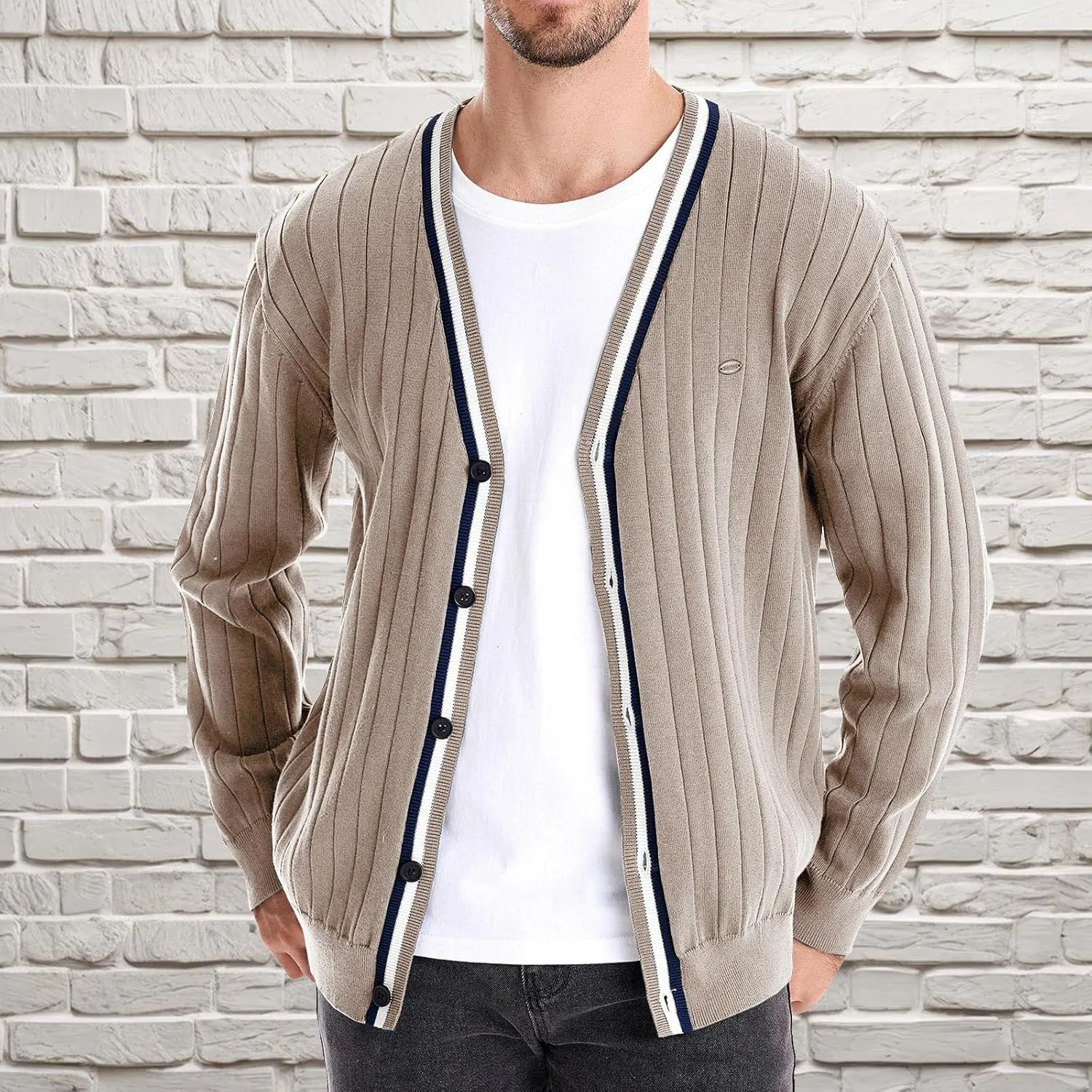Mens Cardigan Sweater V Neck Knit Sweater Button Down Open Front Cardigan Lightweight Knit Cardigan Casual Jacket