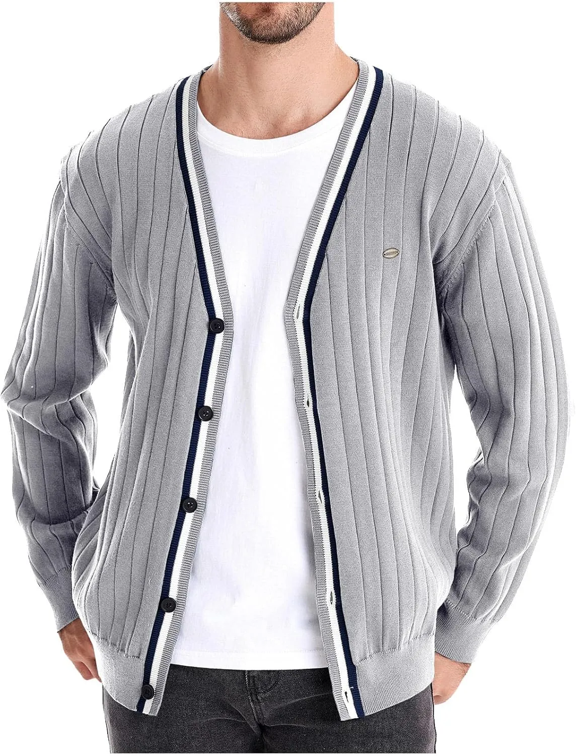 Mens Cardigan Sweater V Neck Knit Sweater Button Down Open Front Cardigan Lightweight Knit Cardigan Casual Jacket