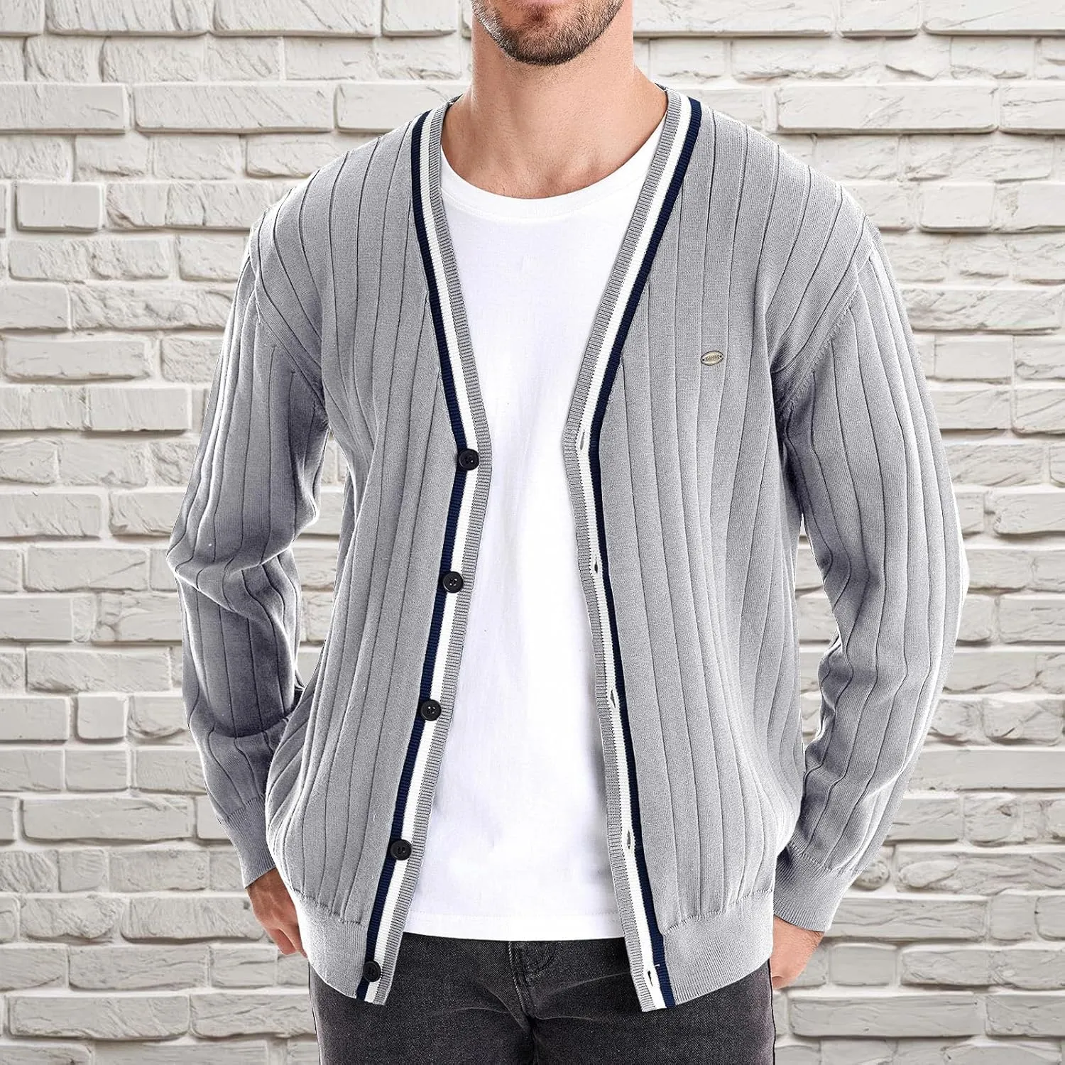 Mens Cardigan Sweater V Neck Knit Sweater Button Down Open Front Cardigan Lightweight Knit Cardigan Casual Jacket
