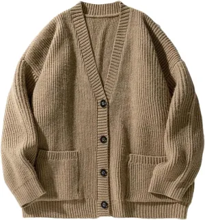 Men's Cardigan Sweater V-Neck Sweater Loose Soft Knit