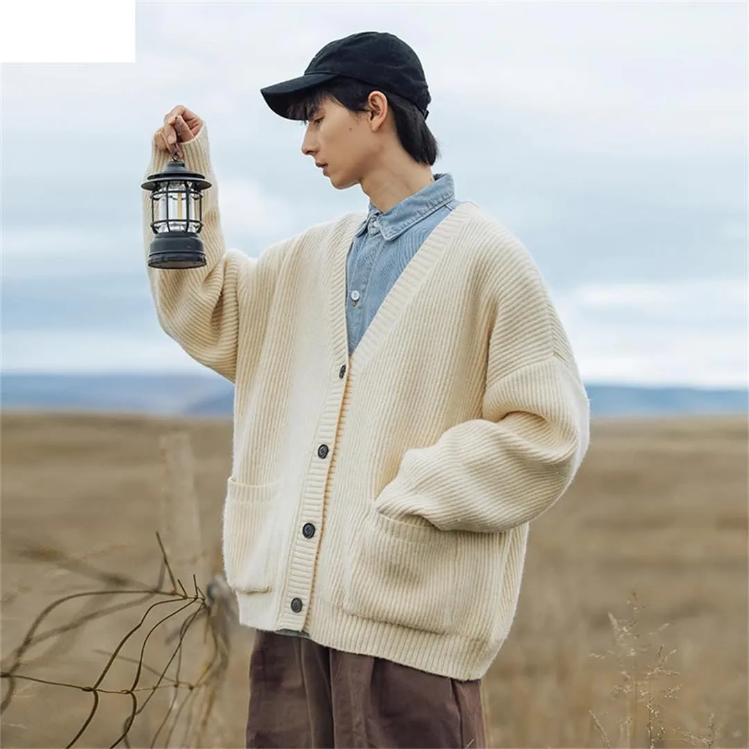 Men's Cardigan Sweater V-Neck Sweater Loose Soft Knit