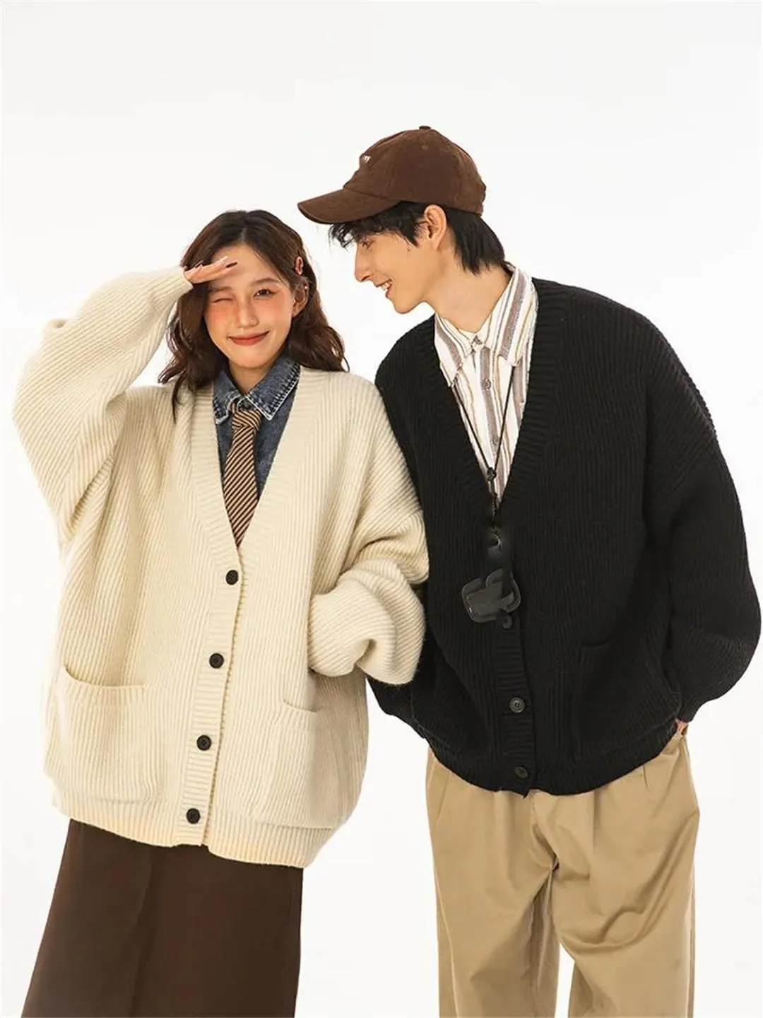 Men's Cardigan Sweater V-Neck Sweater Loose Soft Knit