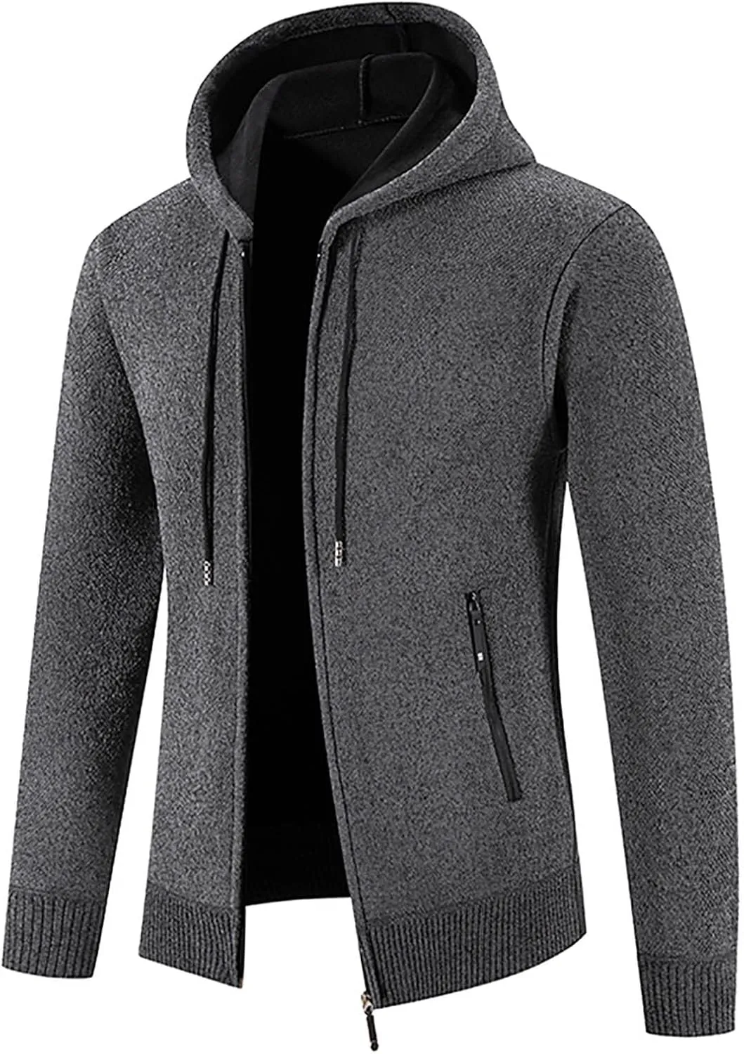 Mens Cardigan Sweater,Men's Hoodie Jacket Premium Hooded Coats Full Zip Fleece Sherpa Lined Warm Winter Loose Overcoat