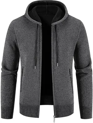 Mens Cardigan Sweater,Men's Hoodie Jacket Premium Hooded Coats Full Zip Fleece Sherpa Lined Warm Winter Loose Overcoat
