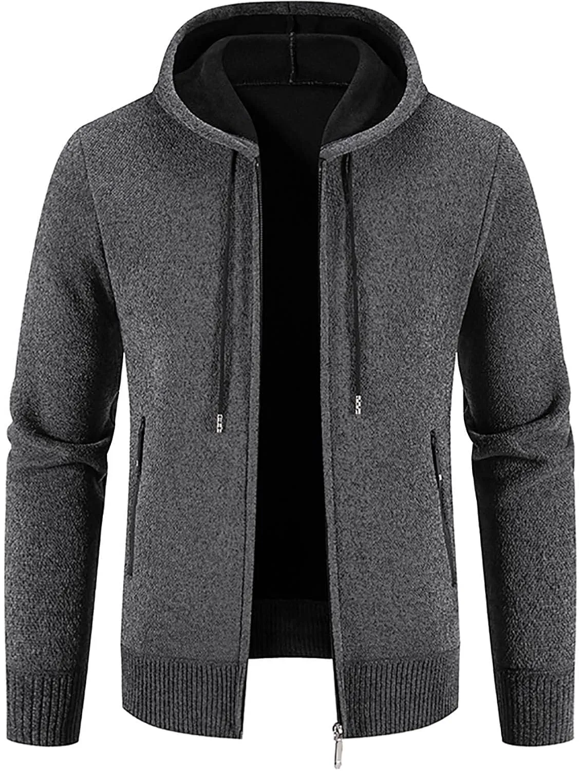 Mens Cardigan Sweater,Men's Hoodie Jacket Premium Hooded Coats Full Zip Fleece Sherpa Lined Warm Winter Loose Overcoat