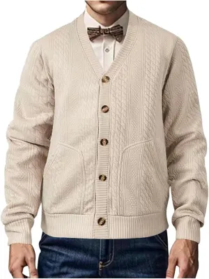 Men's Cardigan Sweaters V Neck Knitted Button Down Sweaters Solid Long Sleeve Outwear Slim Fit Warm Coat Clothes