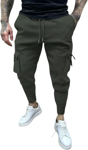 Men's Cargo Jogger Pants Stretch Sweatpants Slim Fit Tactical Pants with Zipper Pockets Casual Trousers Men's Casual Slim Fit Pants Skinny Stretch Dress Slacks #07- Green 3X-Large
