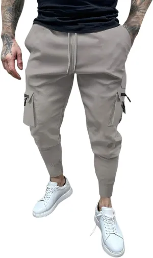 Men's Cargo Jogger Pants Stretch Sweatpants Slim Fit Tactical Pants with Zipper Pockets Casual Trousers Men's Casual Slim Fit Pants Skinny Stretch Dress Slacks #08- Grey XX-Large