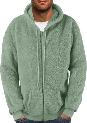 Men's Cashmere Sweaters, Men's Full Zip Fleece Flannel Jackets Shirt Cotton Hoodies Soft Warm Coat for Men with Hood
