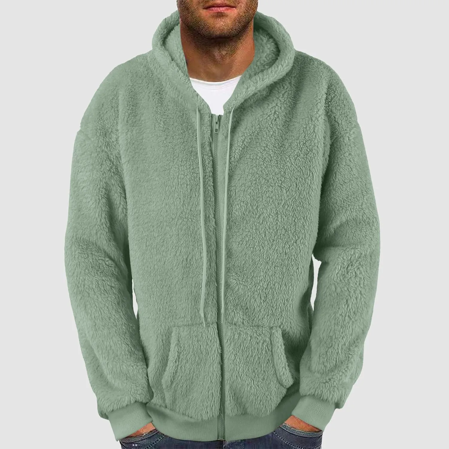 Men's Cashmere Sweaters, Men's Full Zip Fleece Flannel Jackets Shirt Cotton Hoodies Soft Warm Coat for Men with Hood
