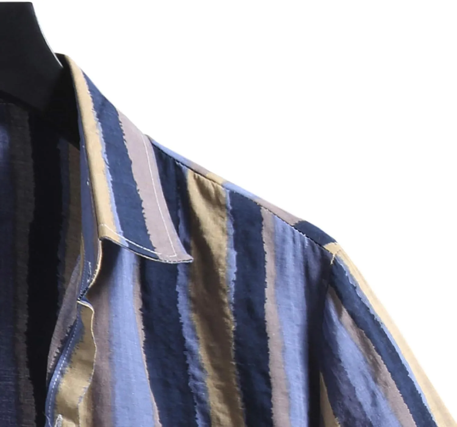 Men's Casual Color Striped Button Down Shirt Lightweight Short Sleeve Henley Dress Shirt Regular Fit Summer Beach Top