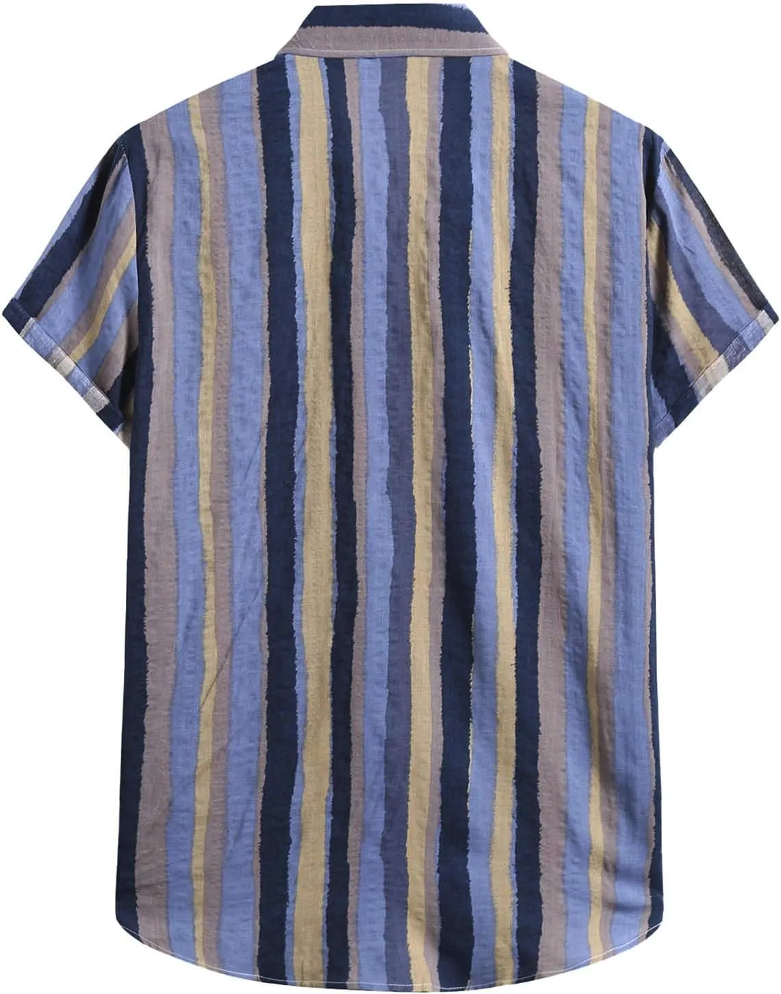 Men's Casual Color Striped Button Down Shirt Lightweight Short Sleeve Henley Dress Shirt Regular Fit Summer Beach Top