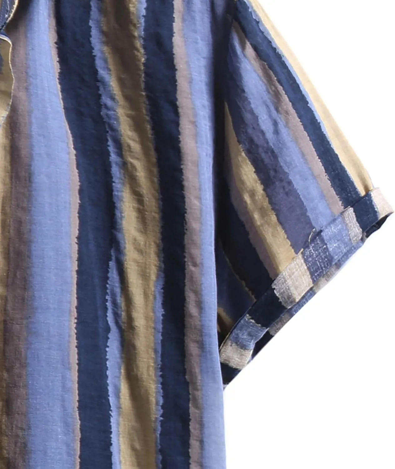 Men's Casual Color Striped Button Down Shirt Lightweight Short Sleeve Henley Dress Shirt Regular Fit Summer Beach Top