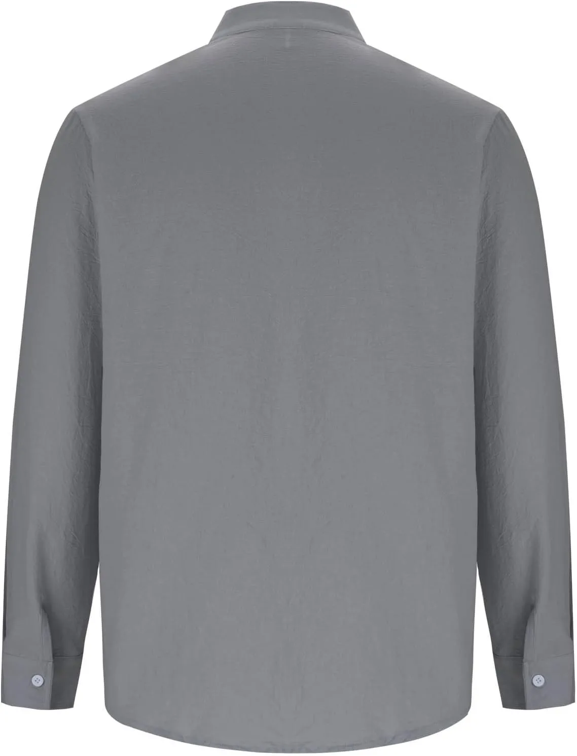 Mens Casual Cotton Linen Long Sleeve Banded Collar T Shirts Summer Plain Button Down Beach Vacation Tops with Pocket