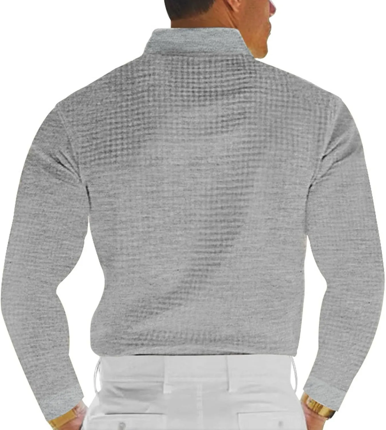 Men's Casual Henley Shirts Long Sleeve Banded Collar Waffle Knit Shirt Muscle Fit Quick Dry Stretch Polo Sweatshirt