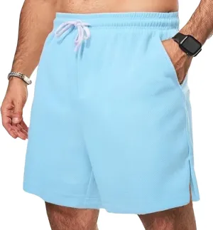 Men's Casual Ice Silk Shorts Cotton Elastic Waist Drawstring Quick Dry Basketball Running Short Lightweight