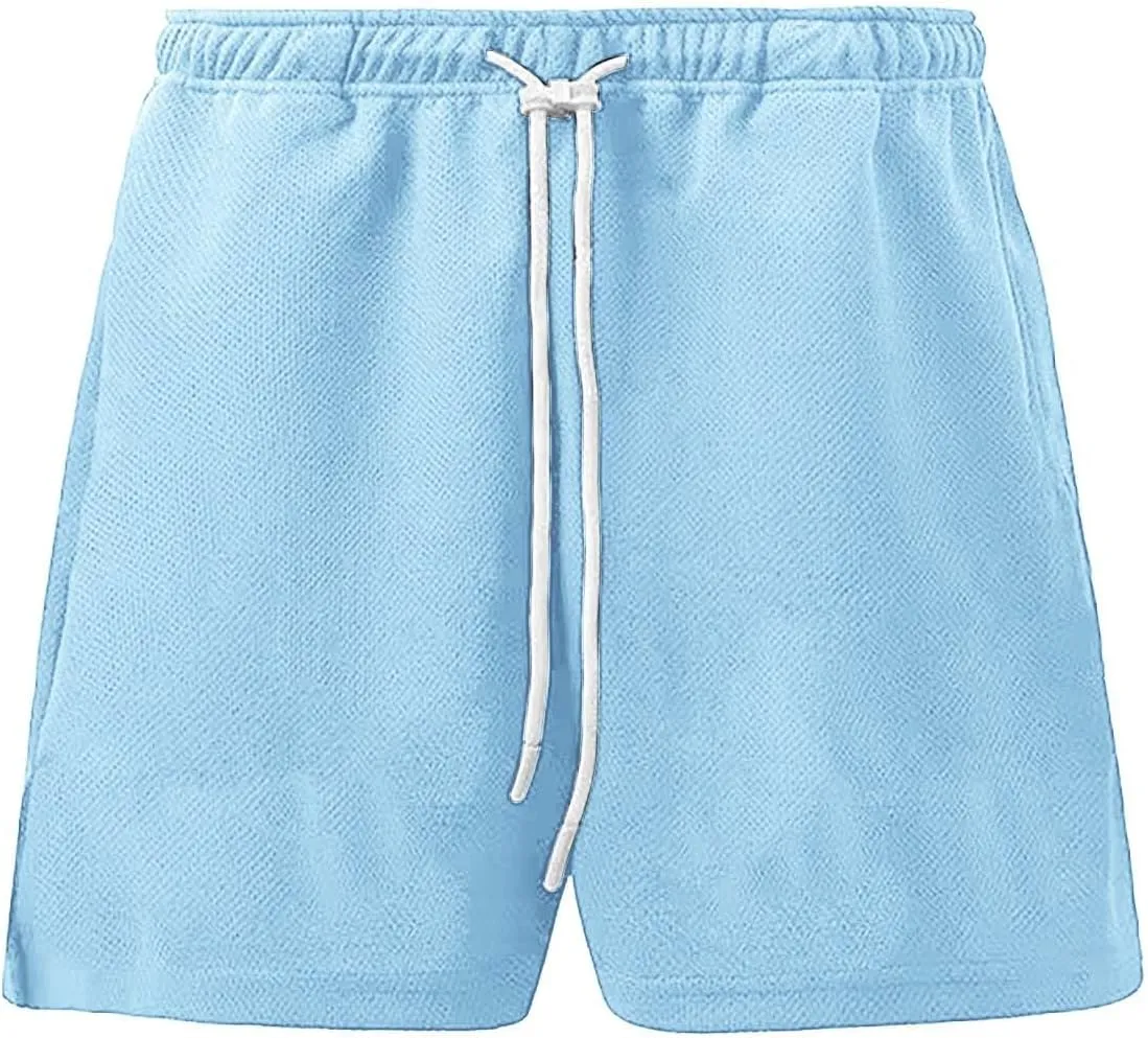 Men's Casual Ice Silk Shorts Cotton Elastic Waist Drawstring Quick Dry Basketball Running Short Lightweight
