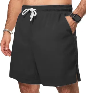 Men's Casual Ice Silk Shorts Cotton Elastic Waist Drawstring Quick Dry Basketball Running Short Lightweight