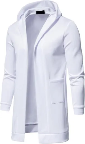 Mens Casual Long Cardigan Jacket Slim Fit Open Front Draped Lightweight Longline Hooded Sweater Coat with Pockets
