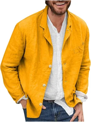 Men's Casual Suit Blazer Jackets Lightweight Linen Notched Collar Tailored Cardigan Tops Single-Breasted Sports Coats