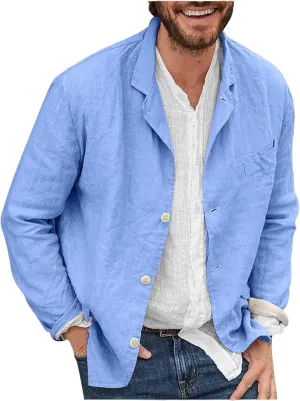 Men's Casual Suit Blazer Jackets Lightweight Linen Notched Collar Tailored Cardigan Tops Single-Breasted Sports Coats