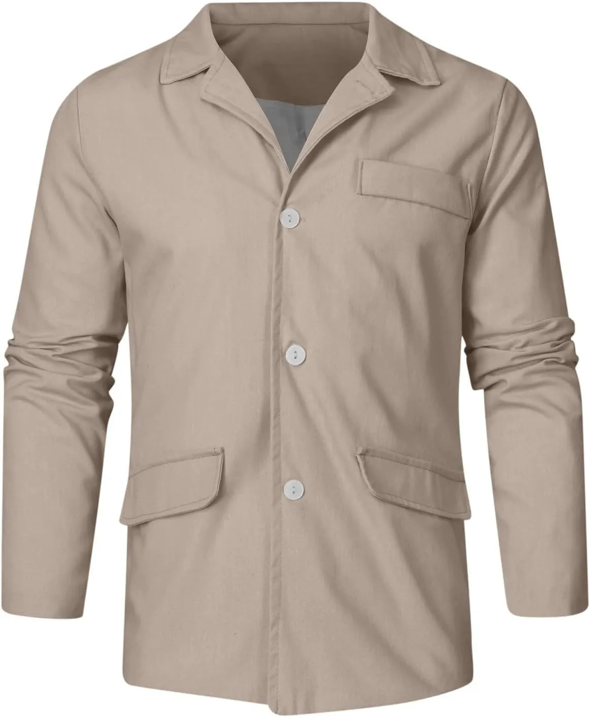 Men's Casual Suit Blazer Jackets Lightweight Linen Notched Collar Tailored Cardigan Tops Single-Breasted Sports Coats