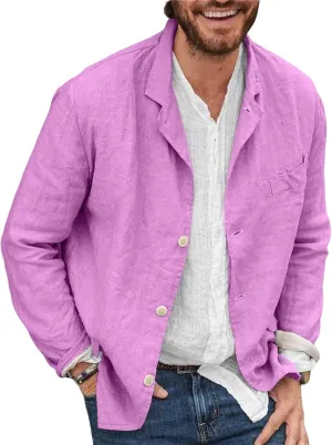 Men's Casual Suit Blazer Jackets Lightweight Linen Notched Collar Tailored Cardigan Tops Single-Breasted Sports Coats