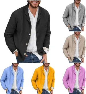 Men's Casual Suit Blazer Jackets Lightweight Linen Notched Collar Tailored Cardigan Tops Single-Breasted Sports Coats